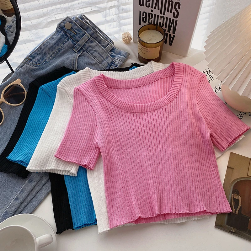 Knitted Summer Blouses For Women Skinny Short Sleeve Crop Tops Korean Fashion Shirts Almighty Woman Blusas y2k Dropshipping
Knitted Summer Blouses For Women Skinny Short Sleeve Crop Tops Korean Fashion Shirts Almighty Woman Blusas y2k Dropshipping