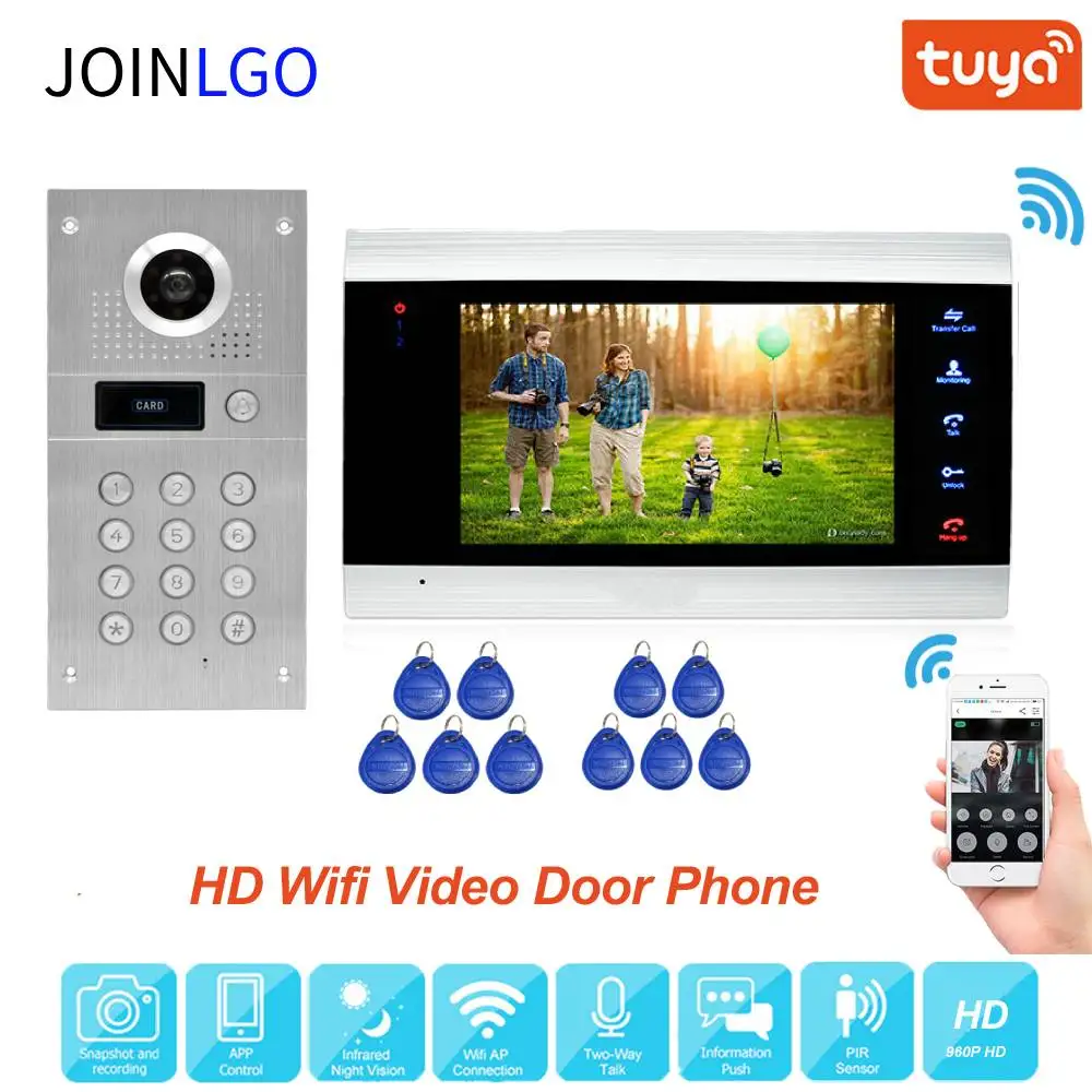 

960P AHD Tuya Smart App Remote Unlock WiFi IP Video Door Phone Video Intercom System Motion Detection Code Keypad RFID Camera