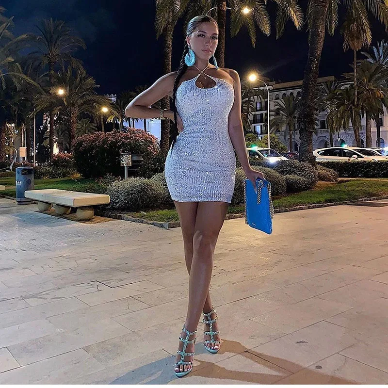 White Sequin Mini Bodycon Dress Women Sexy Party Dresses Halter Neck Backless Short Summer Dress Club Wear
White Sequin Mini Bodycon Dress Women Sexy Party Dresses Halter Neck Backless Short Summer Dress Club Wear