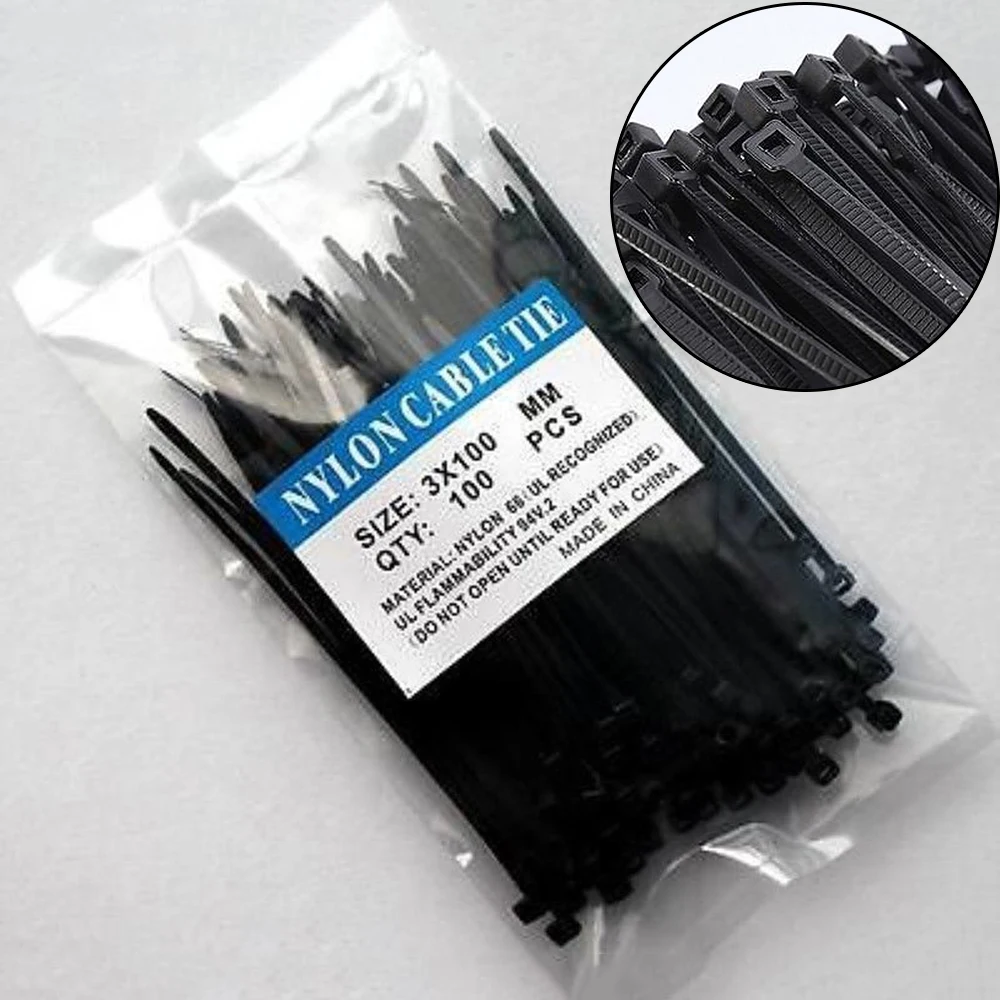 100Pcs/Pack 3*200mm Nylon Cable Ties Self Locking Black For Home Appliance Assorted Black Plastic Zip Loop Wire Wrap
100Pcs/Pack 3*200mm Nylon Cable Ties Self Locking Black For Home Appliance Assorted Black Plastic Zip Loop Wire Wrap