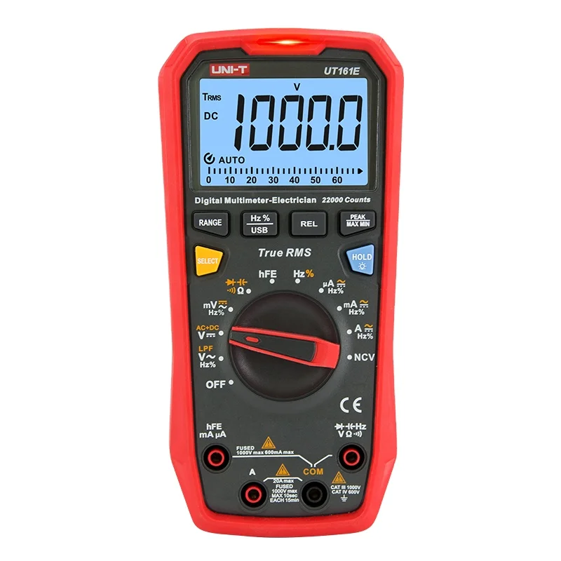 UNI-T UT161E 1000V 22000 Count Digital Multimeter Profesional Tester True RMS CE Voltmeter Electric Tools AC DC Voltage Meter
UNI-T UT161E 1000V 22000 Count Digital Multimeter Profesional Tester True RMS CE Voltmeter Electric Tools AC DC Voltage Meter