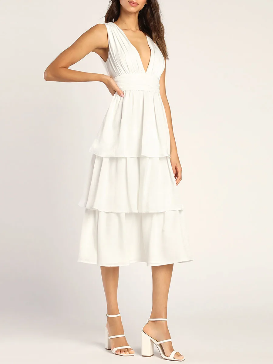 Women s Summer Midi Party Dresses Solid Color Sleeveless V Neck Tiered Ruffle Evening Dress
Women s Summer Midi Party Dresses Solid Color Sleeveless V Neck Tiered Ruffle Evening Dress