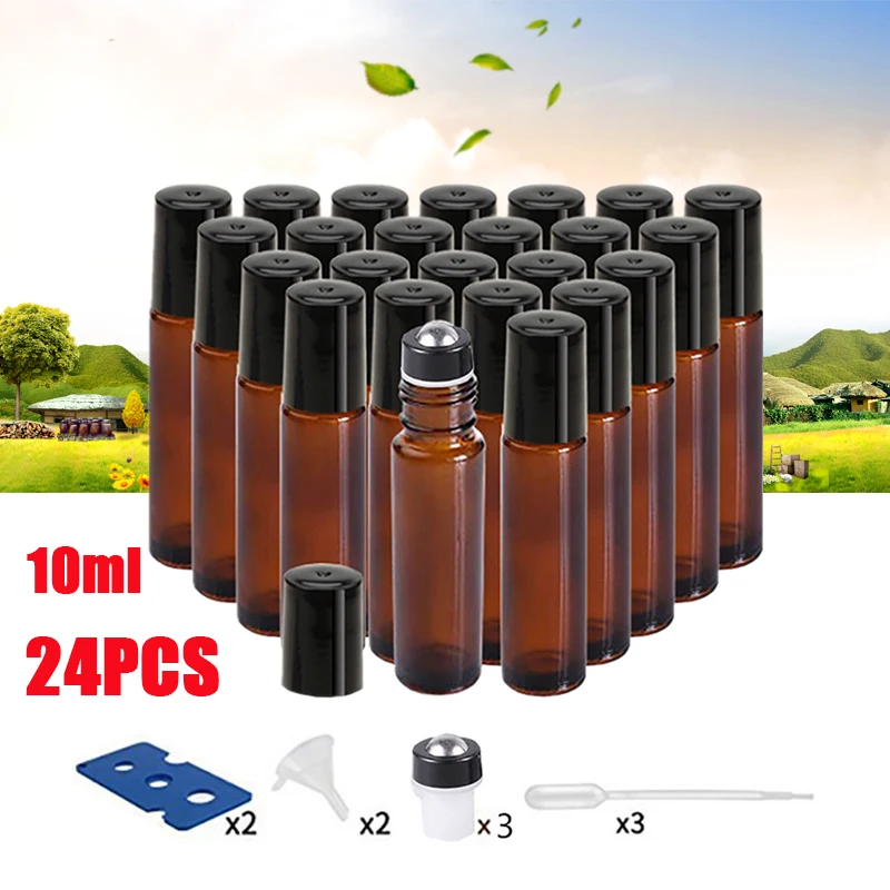 24pcs 10ml Amber Glass Roll On Bottle Empty Vials with Stainless Steel Metal Roller Ball for Essential Oils Perfume Aromatherapy
24pcs 10ml Amber Glass Roll On Bottle Empty Vials with Stainless Steel Metal Roller Ball for Essential Oils Perfume Aromatherapy