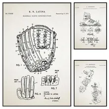 Vintage Baseball Gloves Art Bowling Soccer Snowboard Compound Bow Detail Drawing Nostalgic Retro Poster Decor Painting Gifts