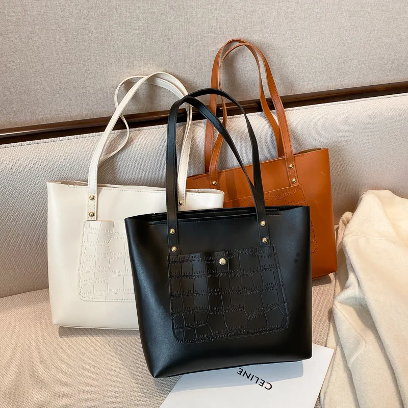 

Вместительные сумки с ручками сверху, Высококачественная однотонная сумка-шоппер через плечо из искусственной кожи для женщин, сумка-тоут, женская сумка-мессенджер