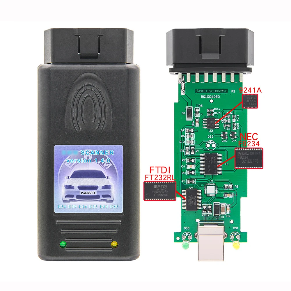 

Автомобильный сканер лучшего качества 1,4 для считывателя кодов B-m-w с интерфейсом Obd2 Версия 1.4.0 с чипом FT232RL, автоматический диагностический инструмент