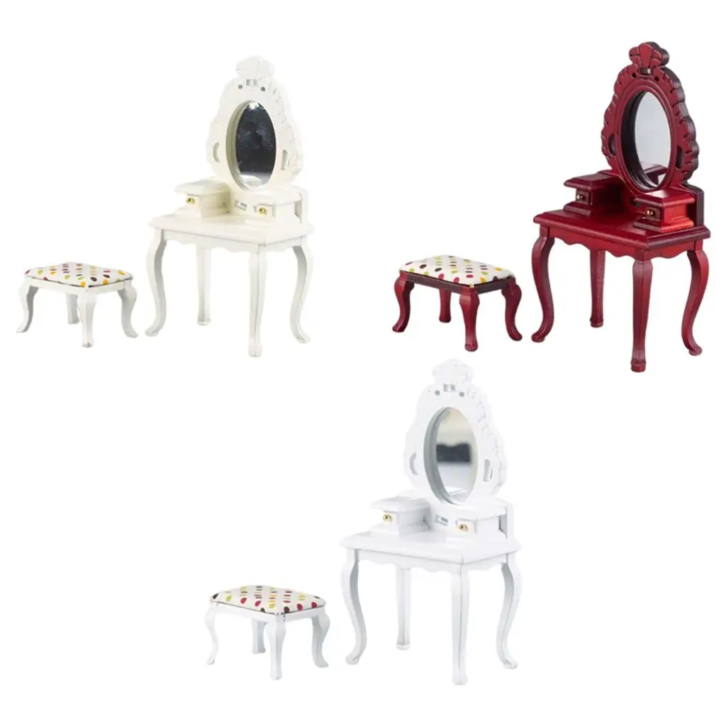 Chic Retro Antique Miniature Dressing Vanity Table with Stool for 12th Dollhouse Creative Modern Furniture Model
Chic Retro Antique Miniature Dressing Vanity Table with Stool for 12th Dollhouse Creative Modern Furniture Model