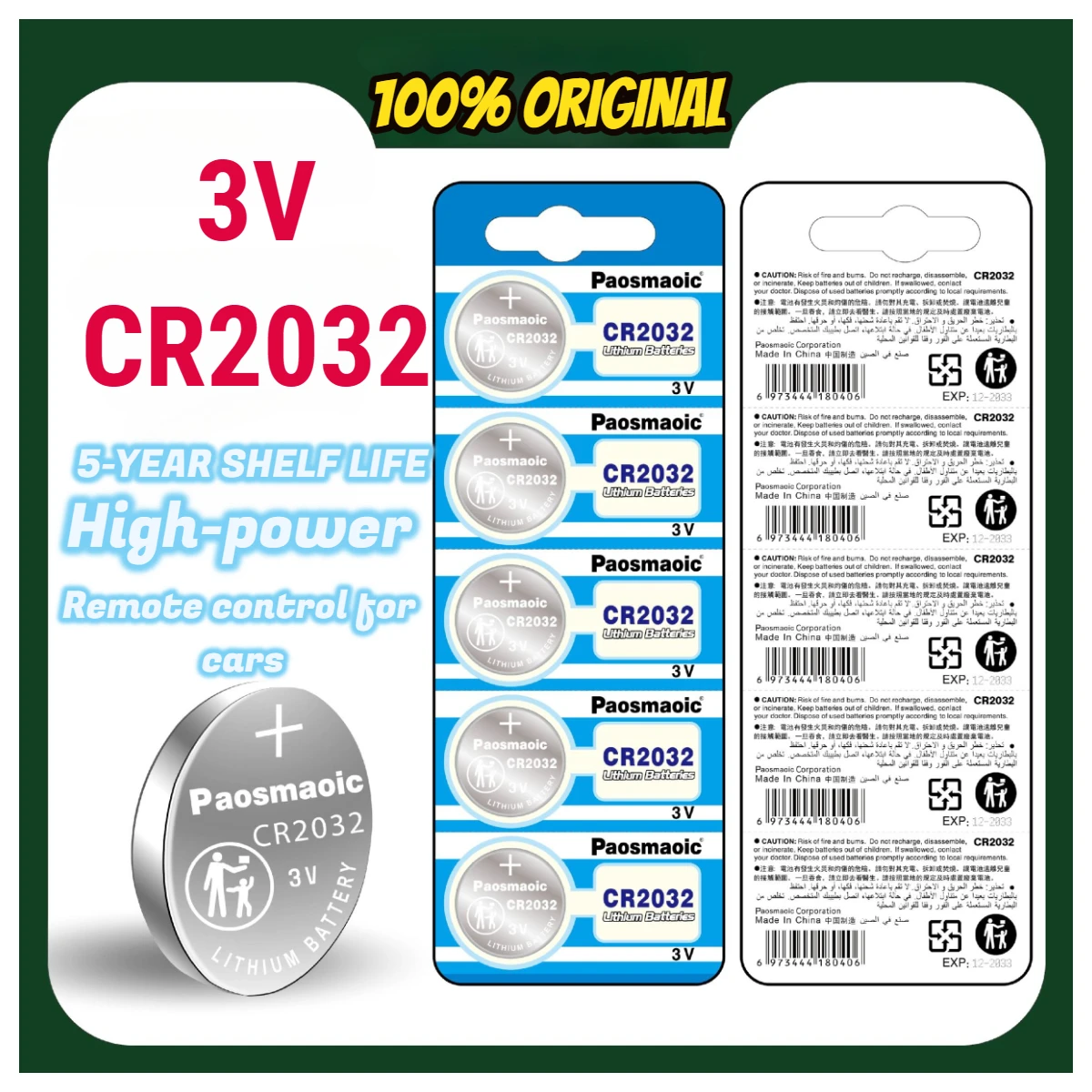 

original cr2032 5/10/30pcs 3v CR 2032 5004LC DL2032 Button Cell Specialized car remote control battery,Watch batteries