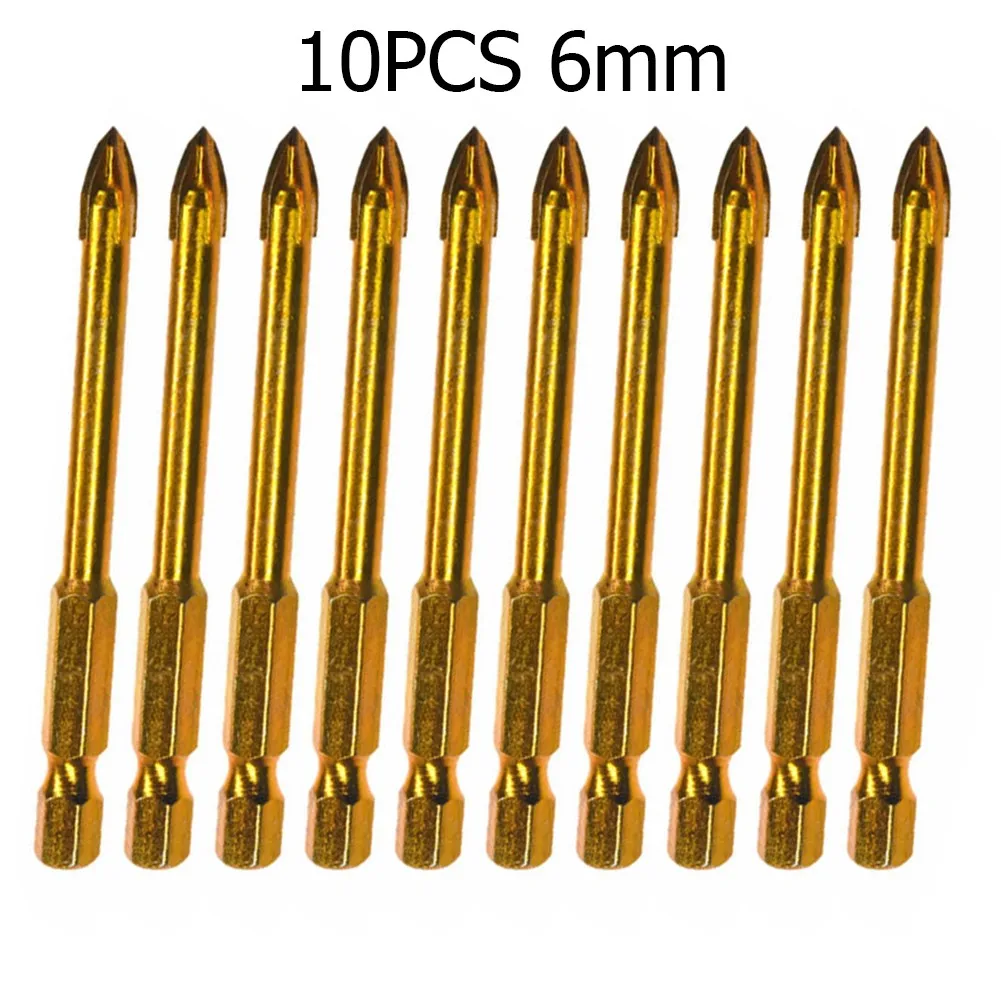 10pcs 6mm Hex Shank Golden Cross Bits Titanium Coated Ceramic Tile Marble Glass Drill Bits Spear Head For Metalworking Part Tool
10pcs 6mm Hex Shank Golden Cross Bits Titanium Coated Ceramic Tile Marble Glass Drill Bits Spear Head For Metalworking Part Tool