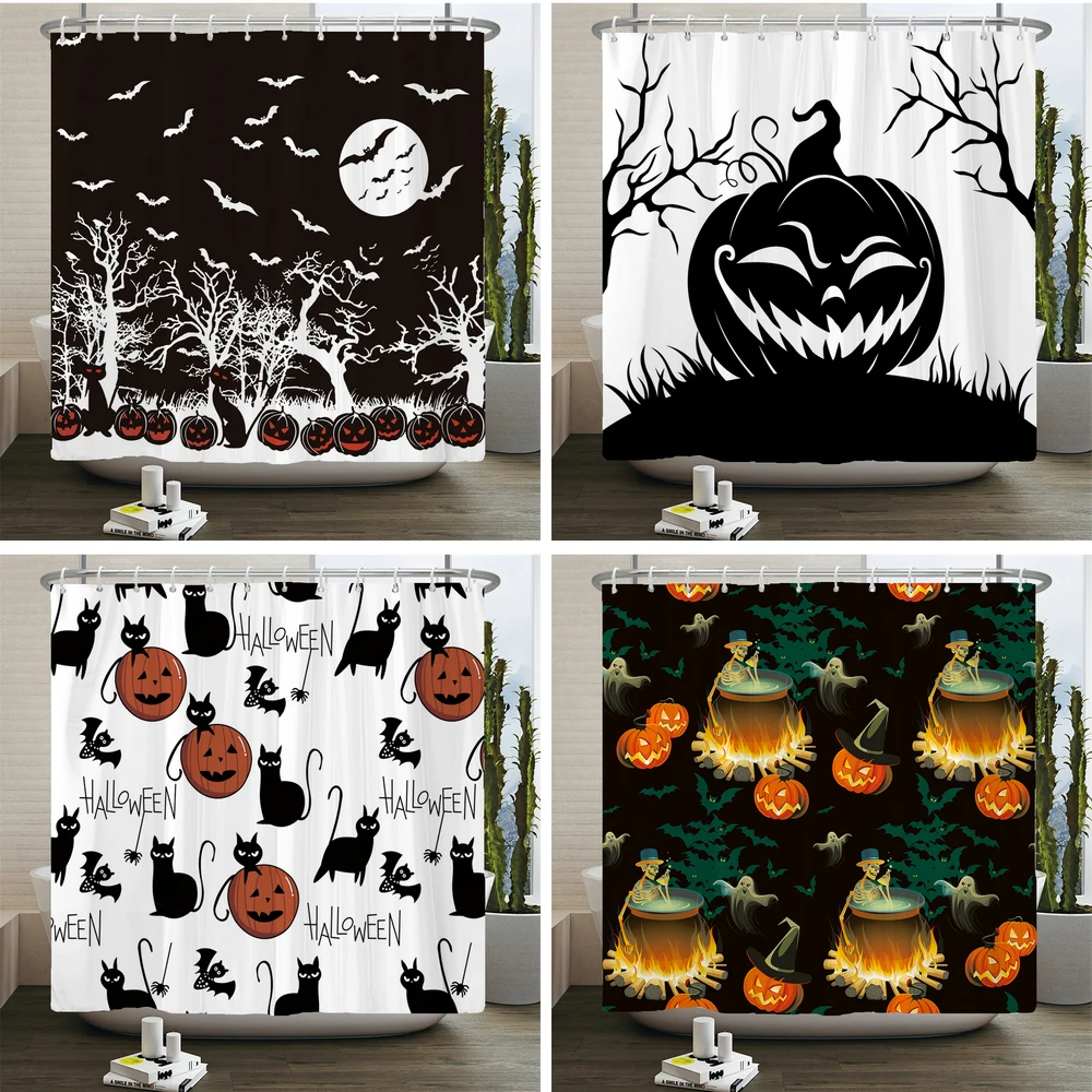 Happy Halloween Shower Curtain Pumpkin Spooky Black Cat Castle Bat Moon Gothic Polyester Fabric Bathroom Shower Curtains Sets
Happy Halloween Shower Curtain Pumpkin Spooky Black Cat Castle Bat Moon Gothic Polyester Fabric Bathroom Shower Curtains Sets