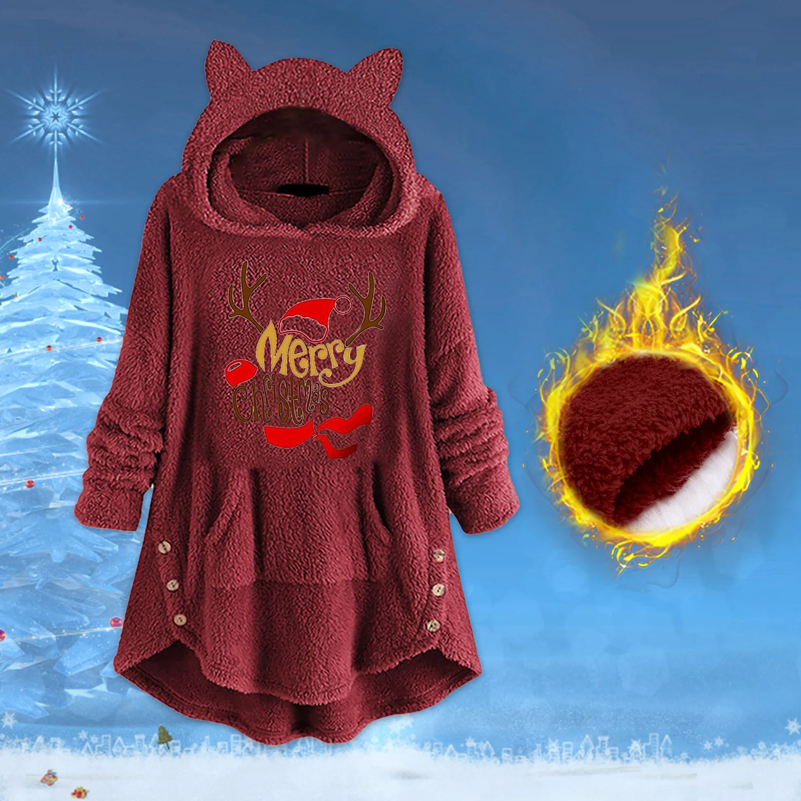 Women's Christmas Top Cartoon Blouse Hooded Faux Winter Long-sleeved Top Bear Ear Thick Sweatshirts for Women Sweatshirt Hoodies
Women's Christmas Top Cartoon Blouse Hooded Faux Winter Long-sleeved Top Bear Ear Thick Sweatshirts for Women Sweatshirt Hoodies