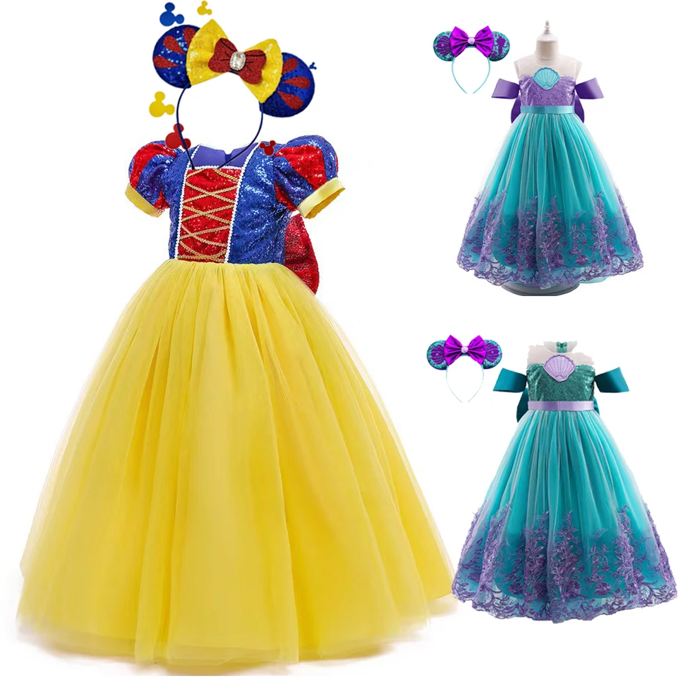 Disney Children Ball Gown Dress Headband Frozen Mermaid Princess Cosplay Jasmine Costume Dress Girls Birthday Halloween Clothes
Disney Children Ball Gown Dress Headband Frozen Mermaid Princess Cosplay Jasmine Costume Dress Girls Birthday Halloween Clothes