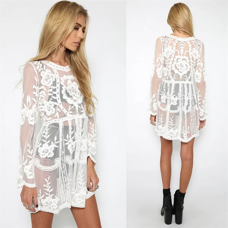 Hot Summer Bohemian Style Beach Holiday Mid-Dress Lady Sexy Translucent Lace Cover Up Outdoor Embroidered Flower White Skirt
Hot Summer Bohemian Style Beach Holiday Mid-Dress Lady Sexy Translucent Lace Cover Up Outdoor Embroidered Flower White Skirt