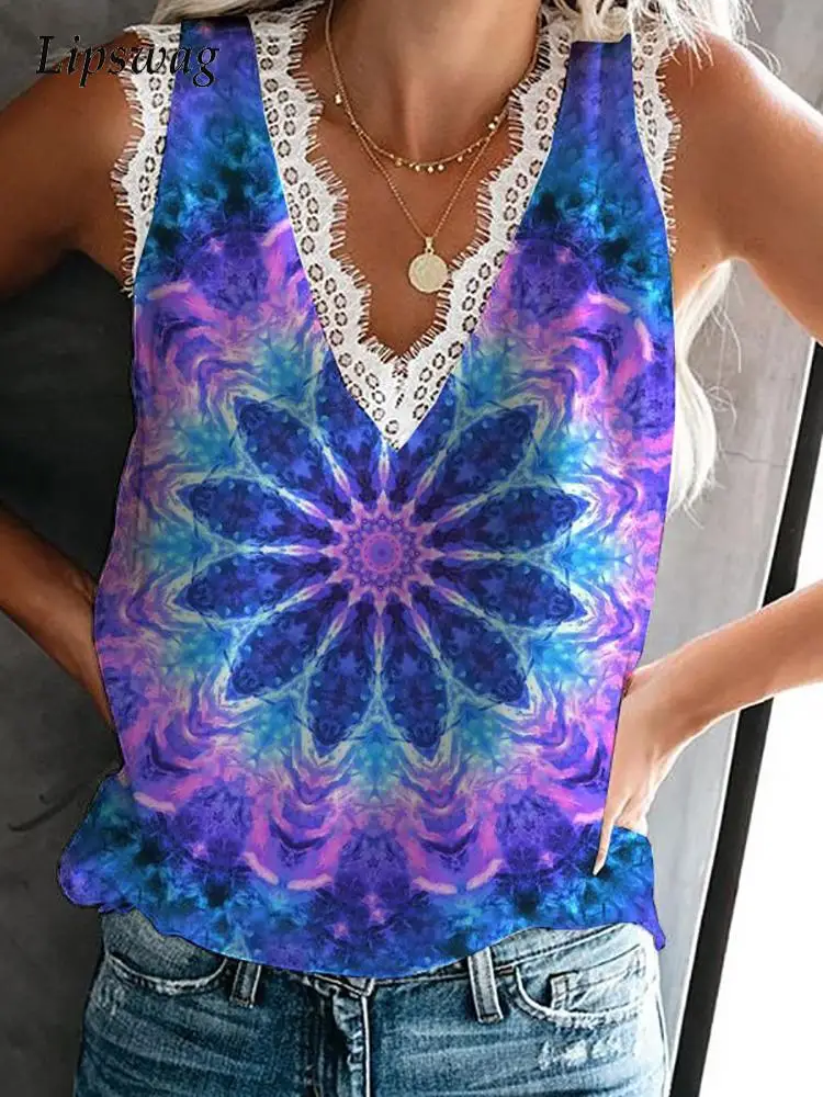 Summer Lady Vintage Pattern Print Tank Tops Elegant Lace Patchwork V-Neck Sleeveless Blouses Shirt Women 2022 Sexy Loose Blouse
Summer Lady Vintage Pattern Print Tank Tops Elegant Lace Patchwork V-Neck Sleeveless Blouses Shirt Women 2022 Sexy Loose Blouse