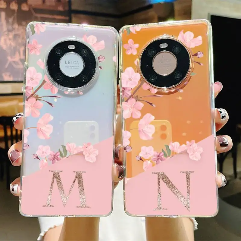 

Pink Flowers Initial Letter A To Z Phone Case for Samsung S20 ULTRA S30 for Redmi 8 for Xiaomi Note10 for Huawei Y6 Y5 cover