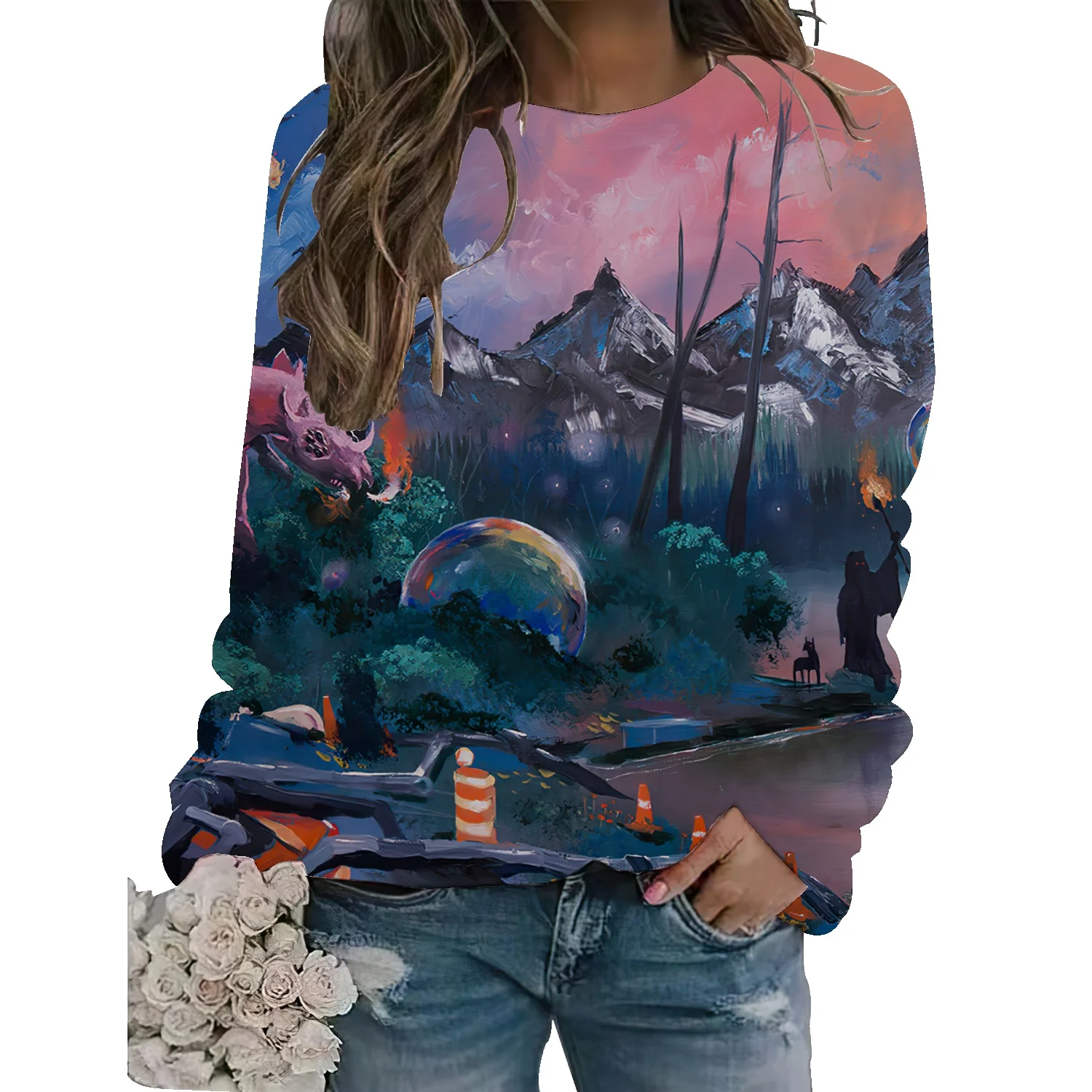 Chinese style drawing spectrum deer retro pattern printing round neck sweater women's spring and autumn high street loose top
Chinese style drawing spectrum deer retro pattern printing round neck sweater women's spring and autumn high street loose top