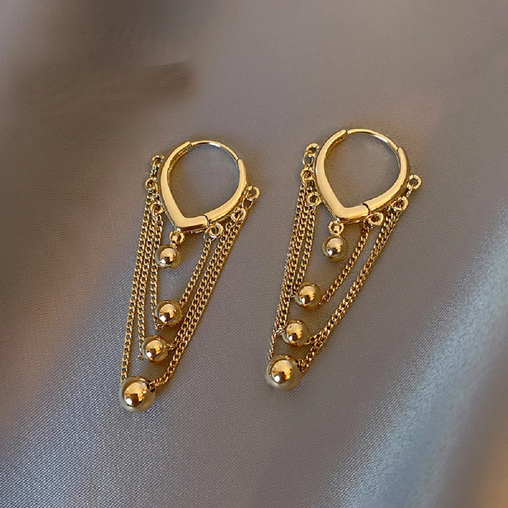 European and American Temperament Water Drop Ear Button Metal Ball Tassel Earring For Woman Girls In Party Fashion Jewelry Gift
European and American Temperament Water Drop Ear Button Metal Ball Tassel Earring For Woman Girls In Party Fashion Jewelry Gift