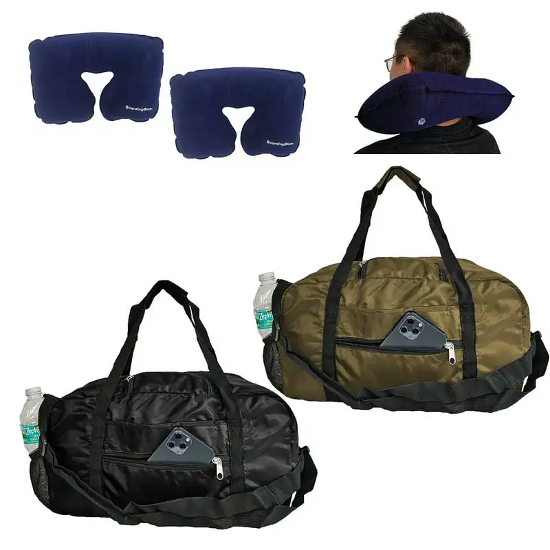 Luxurious Classic Black & Beige 17" 2-Pc Set Underseat Duffel Bag with Pillow for United Airlines - Perfect Personal Item!
Luxurious Classic Black & Beige 17" 2-Pc Set Underseat Duffel Bag with Pillow for United Airlines - Perfect Personal Item!