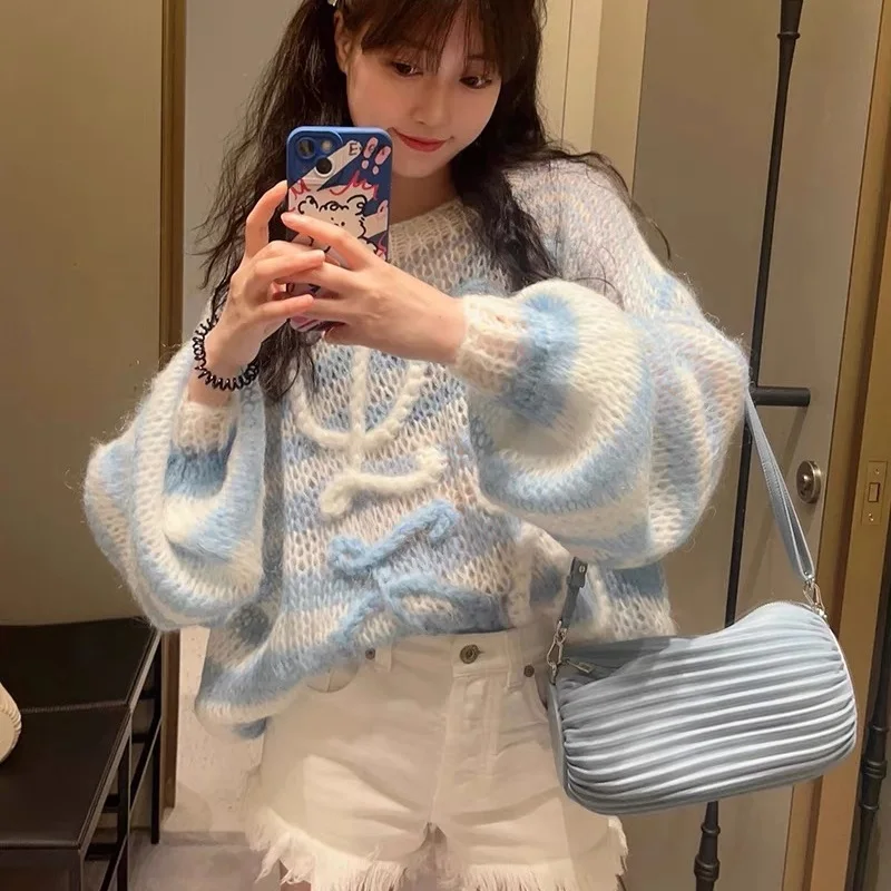 Spring Autumn Loose Women Striped Cashmere Sweater Casual Long Sleeve Knitwear Outwear Hollow Out Knitting Pullover Soft I993
Spring Autumn Loose Women Striped Cashmere Sweater Casual Long Sleeve Knitwear Outwear Hollow Out Knitting Pullover Soft I993