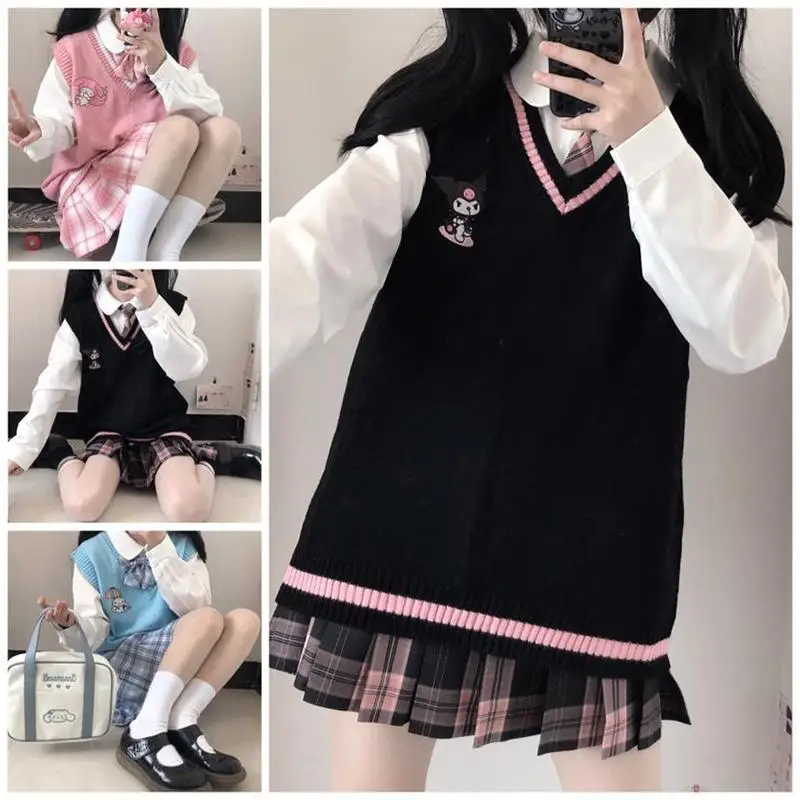 Kawaii Sanrioed Kuromi Mymelody Cinnamoroll японский кафедральный стиль милый JK вязаный жилет свободный свитер подарок для девушки
Kawaii Sanrioed Kuromi Mymelody Cinnamoroll японский кафедральный стиль милый JK вязаный жилет свободный свитер подарок для девушки