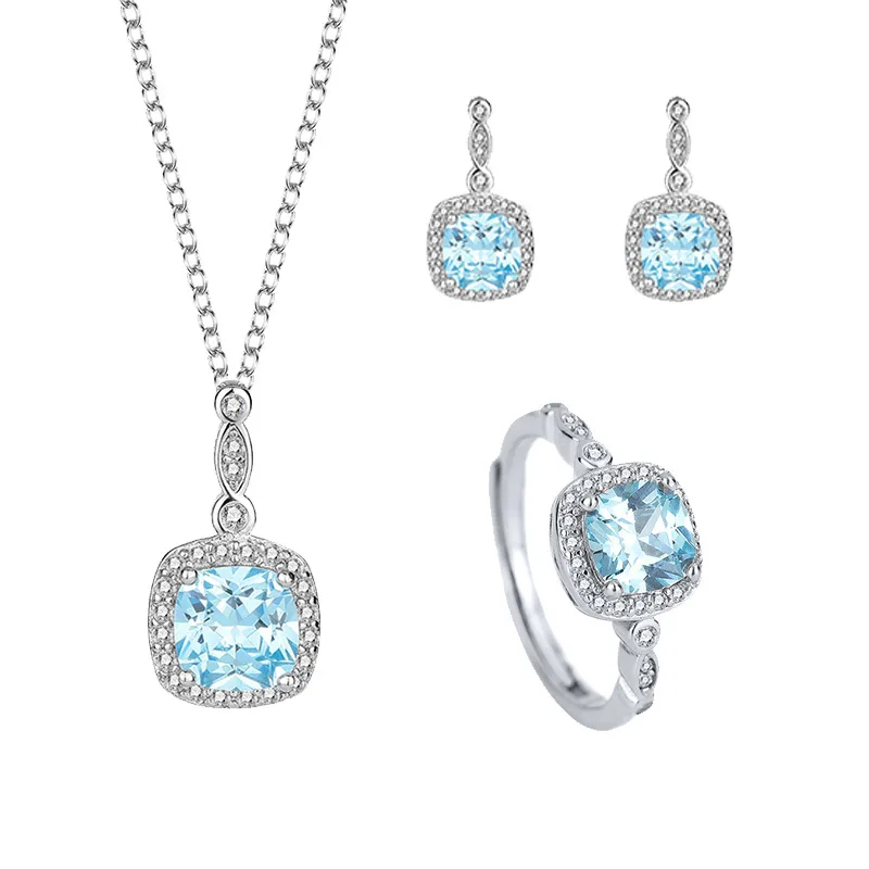 Jewelry Sets for Women 925 Sterling Silver Square Blue Opal Necklace Earring Ring AAA Cubic Zirconia 3 Piece Wedding jewel Sets
Jewelry Sets for Women 925 Sterling Silver Square Blue Opal Necklace Earring Ring AAA Cubic Zirconia 3 Piece Wedding jewel Sets