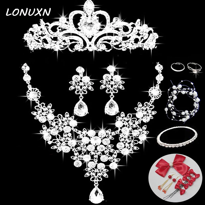 High Quality Bride Three Suit Accessories White Crystal High Quality Necklace + Earrings + Crown Wedding Headdress Jewelry Set
High Quality Bride Three Suit Accessories White Crystal High Quality Necklace + Earrings + Crown Wedding Headdress Jewelry Set