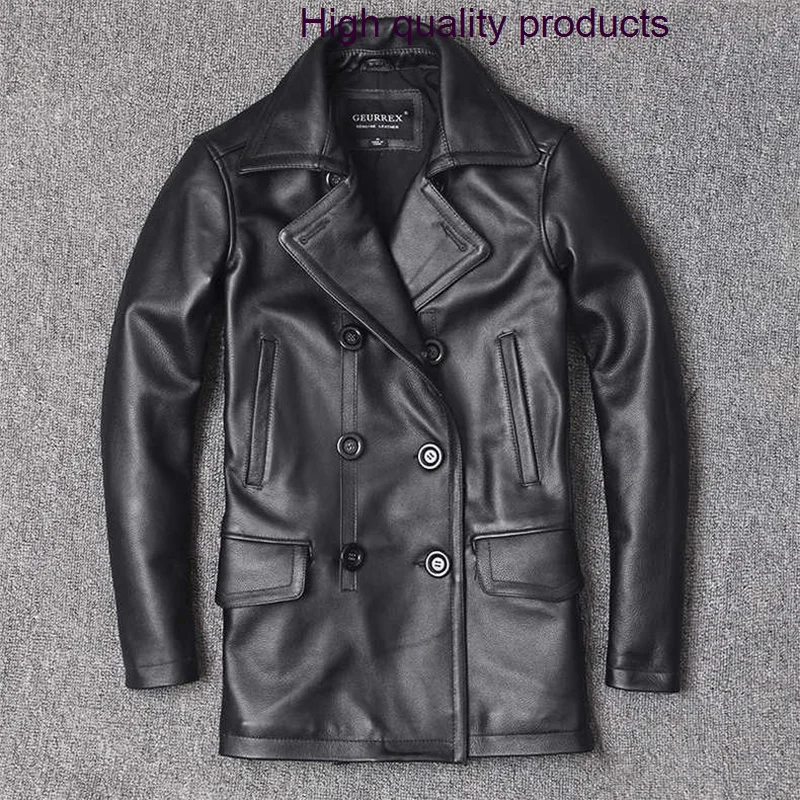 Leather Genuine Top Layer Cowhide Mid-Length Men's Lapel Windbreaker Slim-Fit Jacket Double-Breasted 
Leather Genuine Top Layer Cowhide Mid-Length Men's Lapel Windbreaker Slim-Fit Jacket Double-Breasted