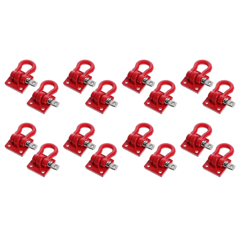 

16X Metal Climbing Trailer Tow Hook Hooks Buckle, Winch Shackles For 1/10 Scale RC Crawler Truck D90 SCX10 Car,Red