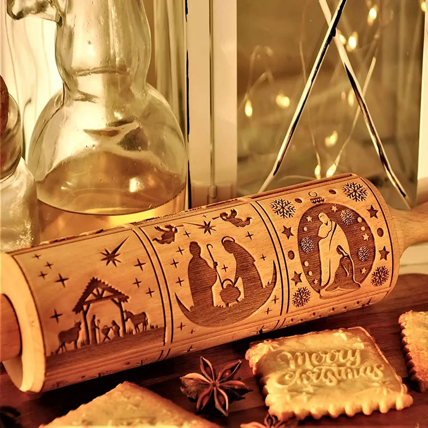 Nativity Engraved Rolling Pin Embossed Dough Roller Xmas Cookie Cutter Kitchen Pastry Christmas Engraved Rolling Pin for Baking
Nativity Engraved Rolling Pin Embossed Dough Roller Xmas Cookie Cutter Kitchen Pastry Christmas Engraved Rolling Pin for Baking
