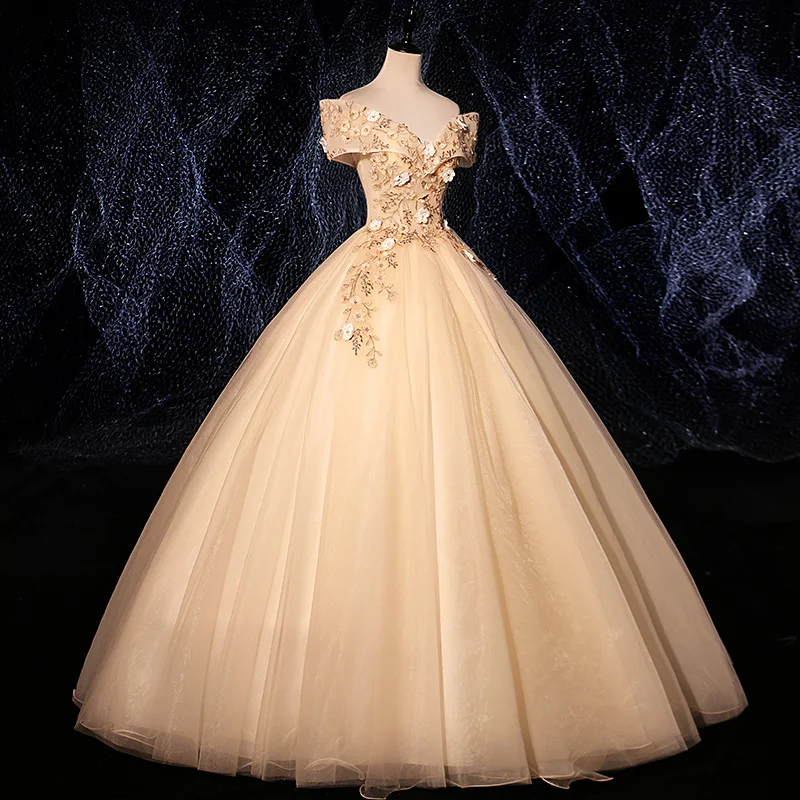 Champagne Quinceanera Dress Off The Shoulder Flowers Ball Gown Sweet Exquisite Prom Dress Custom Made Vestidos De Quinceaneras
Champagne Quinceanera Dress Off The Shoulder Flowers Ball Gown Sweet Exquisite Prom Dress Custom Made Vestidos De Quinceaneras