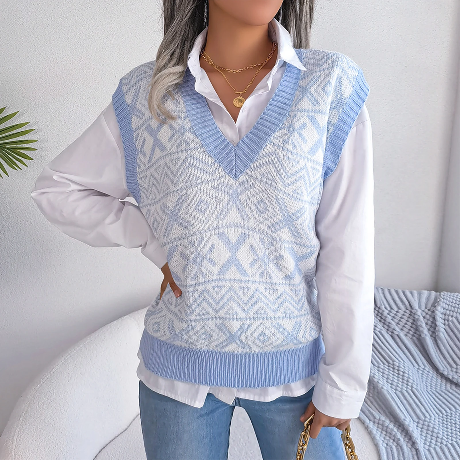 Women Crochet Pullovers Snowflake Printed Basic Sweaters New V Neck All-Match Pullover Tops Sleeveless Girls Retro Jumpers
Women Crochet Pullovers Snowflake Printed Basic Sweaters New V Neck All-Match Pullover Tops Sleeveless Girls Retro Jumpers