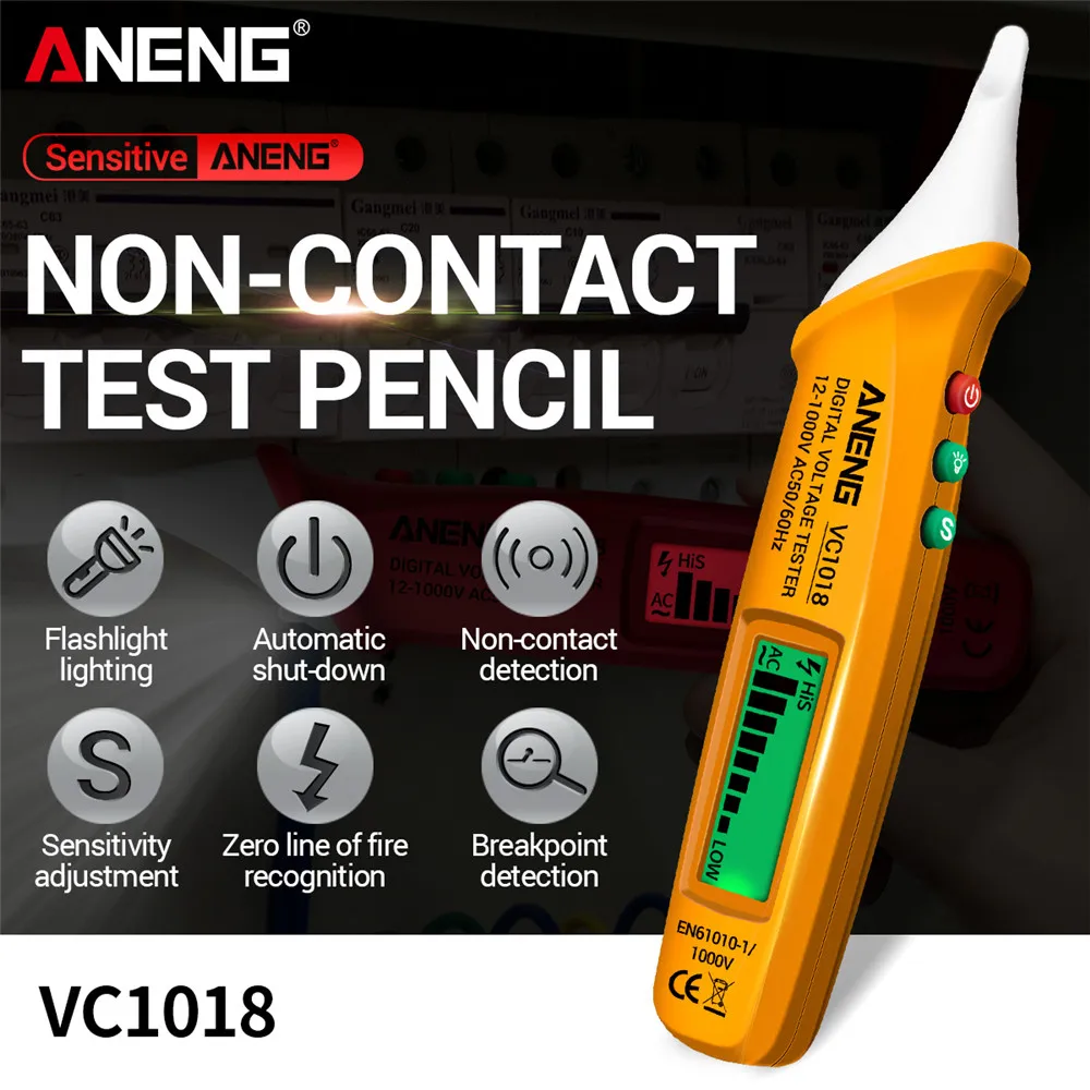 VC1018 Non-contact Electric Tools Sensor Tester Pen Smart Ac Voltmeter 1000v Voltmeter Meter Buzzer Detector Power Tools ANENG
VC1018 Non-contact Electric Tools Sensor Tester Pen Smart Ac Voltmeter 1000v Voltmeter Meter Buzzer Detector Power Tools ANENG