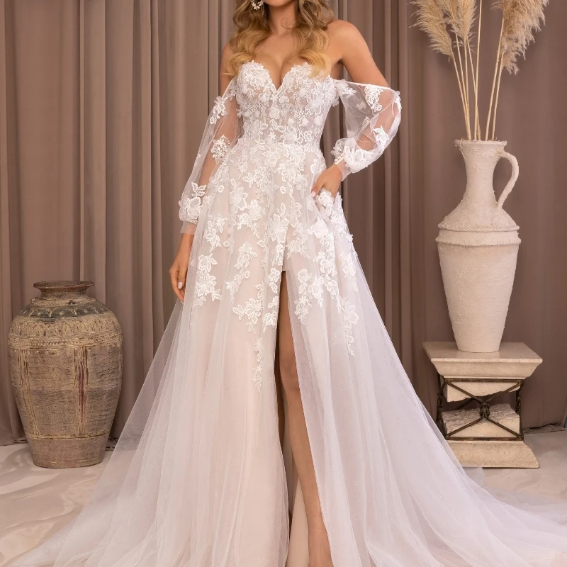 Sexy Sweetheart Wedding Dress Off The Shoulder Long Sleeved 2023 Princess Women Applique Lace A-Line Side Split Wedding Gowns
Sexy Sweetheart Wedding Dress Off The Shoulder Long Sleeved 2023 Princess Women Applique Lace A-Line Side Split Wedding Gowns