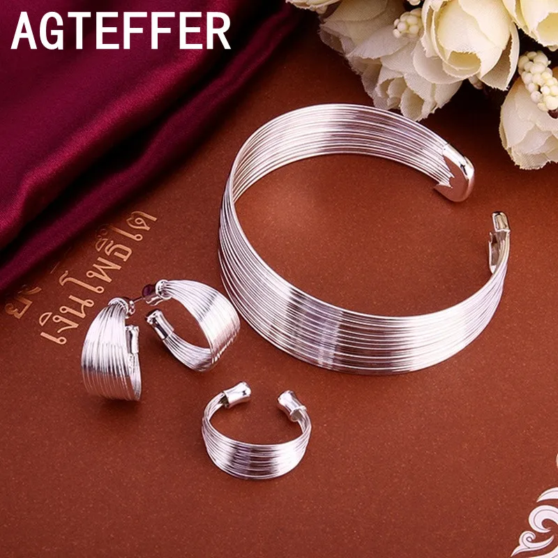 AGTEFFER 925 Sterling Silver High-quality For Women Lady Chain Open Cute Bangle Bracelet Earrings Ring Ffashion Jewelry Sets
AGTEFFER 925 Sterling Silver High-quality For Women Lady Chain Open Cute Bangle Bracelet Earrings Ring Ffashion Jewelry Sets