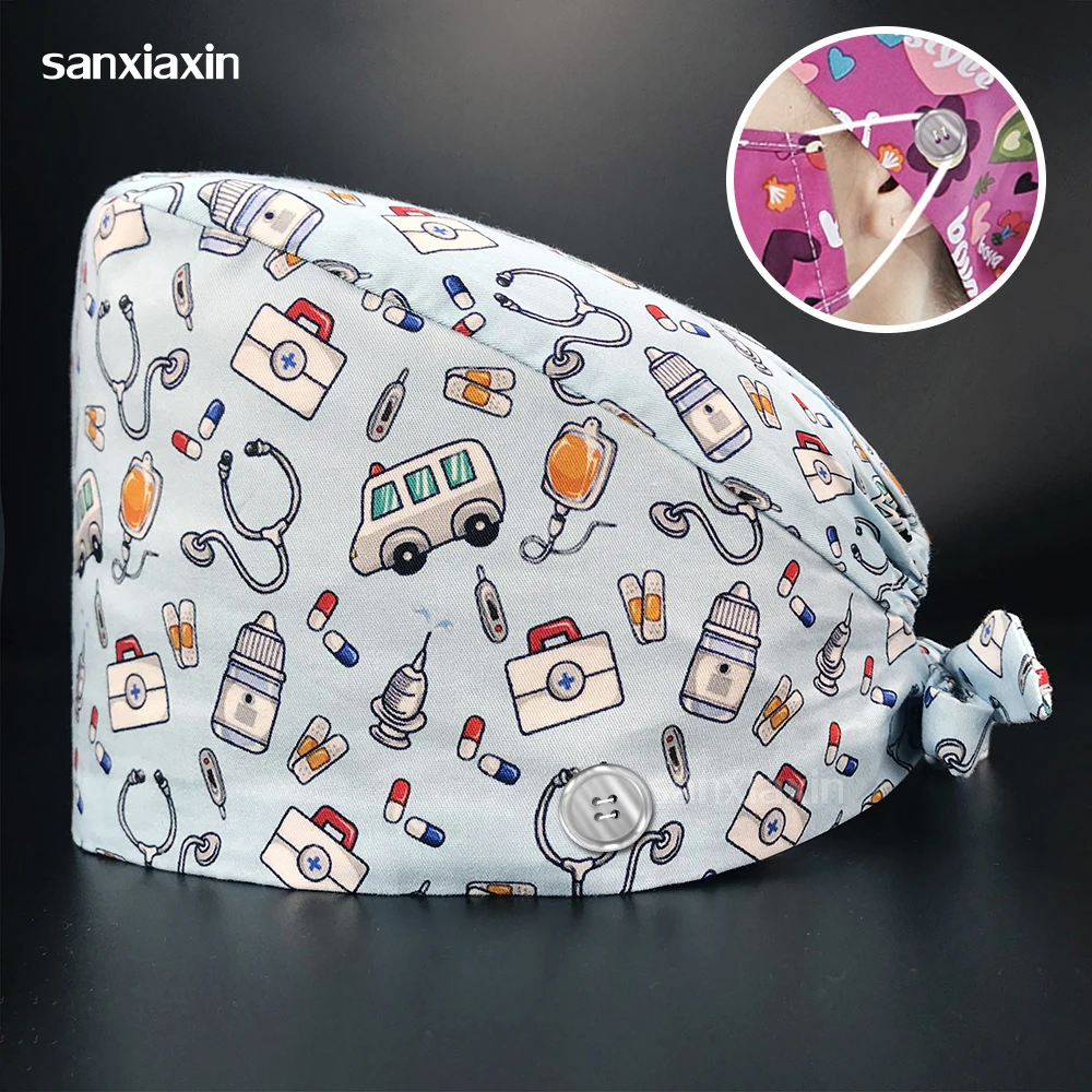 Prints Cotton Printing Surgical Cap Unisex Adjustable Nurse Cap Buckle Elastic Beauty Hats Baotou Cap Fashion surgery hat 2021
Prints Cotton Printing Surgical Cap Unisex Adjustable Nurse Cap Buckle Elastic Beauty Hats Baotou Cap Fashion surgery hat 2021