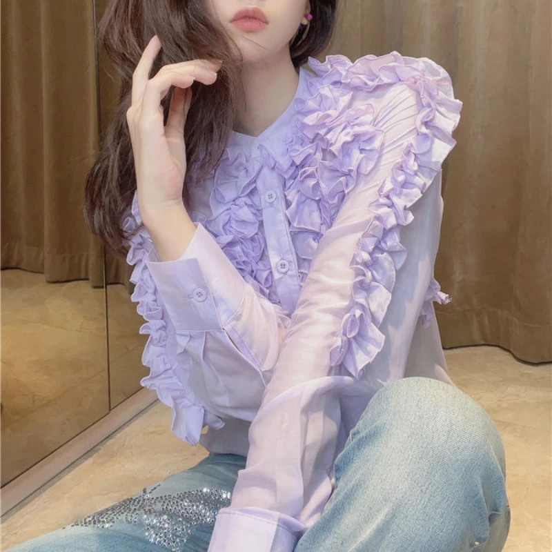 Women Turn Down Collar 3D Flowers Fungus Ruffles Shirt Spring Summer Pleated Blouses Lace Single-breasted OL Long-sleeved Tops
Women Turn Down Collar 3D Flowers Fungus Ruffles Shirt Spring Summer Pleated Blouses Lace Single-breasted OL Long-sleeved Tops