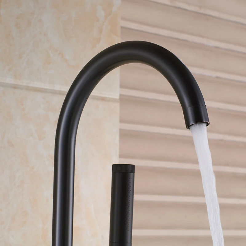 Floor Mounted Bathroom Tub Faucet Black Bronze Rotate Spout Bathtub Mixers with Hand Shower Single Pole Clawfoot Bath Shower Set
Floor Mounted Bathroom Tub Faucet Black Bronze Rotate Spout Bathtub Mixers with Hand Shower Single Pole Clawfoot Bath Shower Set