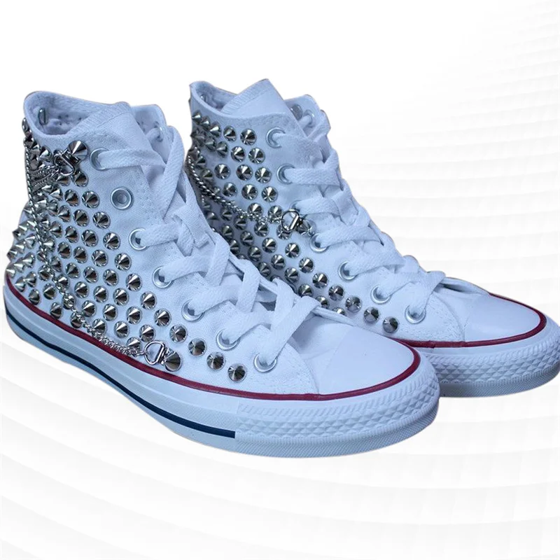 White belt chain high-top rivet canvas shoes sports street hip-hop comfortable sneakers handmade rivet vulcanized shoes 35-46
White belt chain high-top rivet canvas shoes sports street hip-hop comfortable sneakers handmade rivet vulcanized shoes 35-46