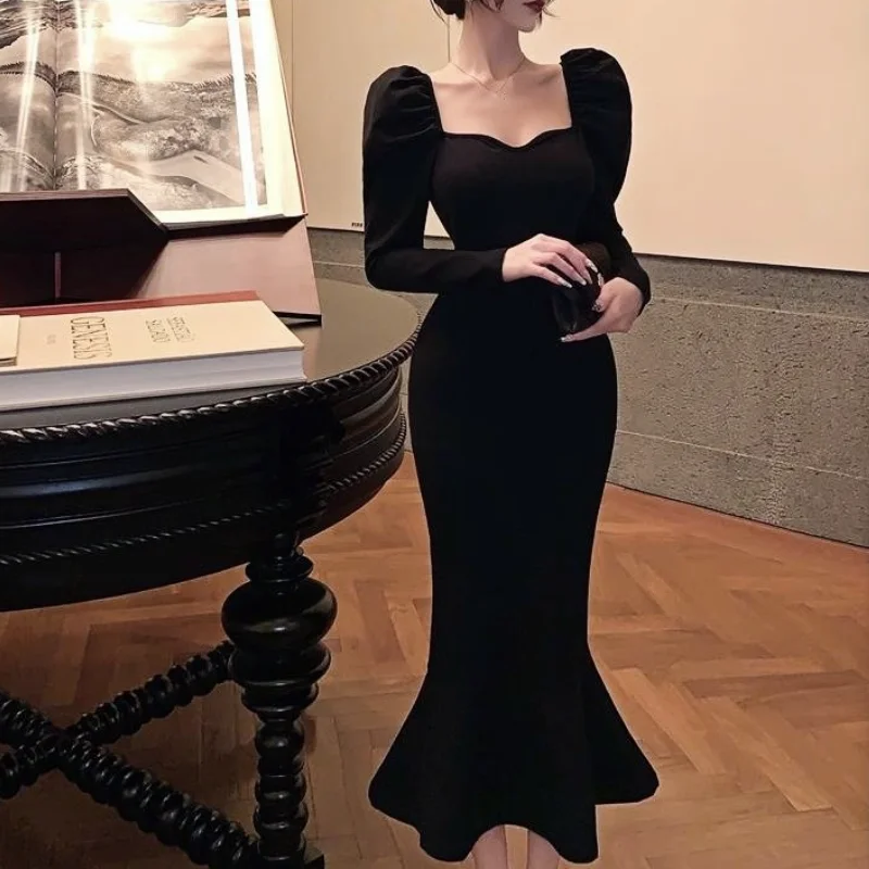 2021 Winter Vintage Mermaid Dress Women Slim Party One Piece Dress Korean Fashion Long Sleeve Black Y2k Midi Dress Lady Elegant
2021 Winter Vintage Mermaid Dress Women Slim Party One Piece Dress Korean Fashion Long Sleeve Black Y2k Midi Dress Lady Elegant