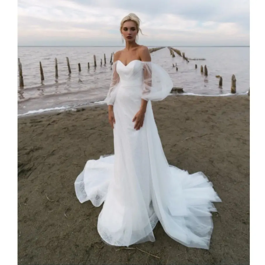 Simple Wedding Dress Detachable Sleeves A-Line V-Back Tulle Party Gown Off Shoulder Strapless Robe Mariée Custom Made
Simple Wedding Dress Detachable Sleeves A-Line V-Back Tulle Party Gown Off Shoulder Strapless Robe Mariée Custom Made