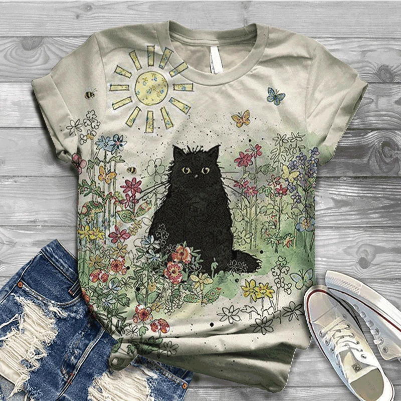 T-shirt manches courtes col rond femme, estival et décontracté, avec impression de chat en 3D, Harajuku, 2022
T-shirt manches courtes col rond femme, estival et décontracté, avec impression de chat en 3D, Harajuku, 2022