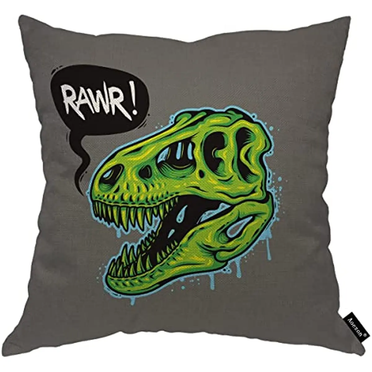 Череп динозавра наволочки, зеленый тираннозавр Rex Bubble Rawr Beast, 18x18 дюймов, декоративная наволочка для мужчин и женщин
