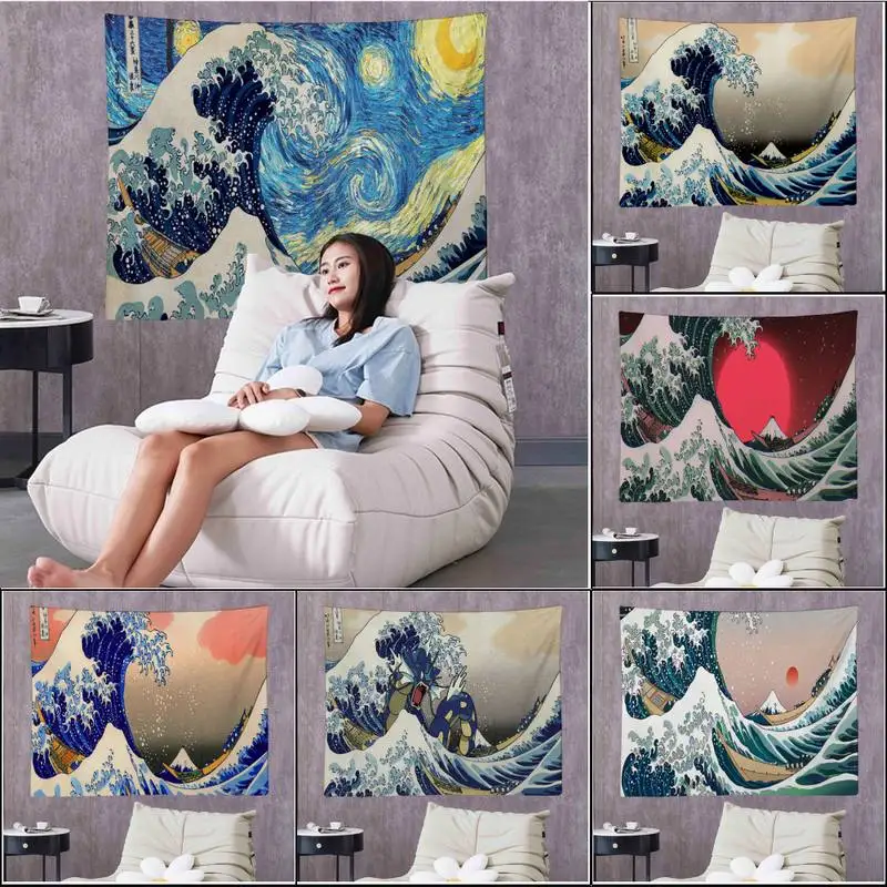 Japanese Wave Tapestry Art Printing Cheap Hippie Wall Hanging Bohemian Wall Tapestries 
Japanese Wave Tapestry Art Printing Cheap Hippie Wall Hanging Bohemian Wall Tapestries