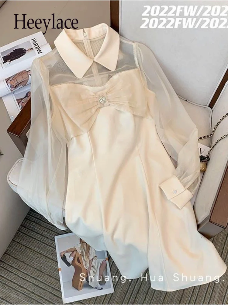 Summer Knee-Length Dress Women Korean Fashion Sweet Mesh Patchwork Long Sleeve Solid High Quality Chiffon Dresses Women Clothing
Summer Knee-Length Dress Women Korean Fashion Sweet Mesh Patchwork Long Sleeve Solid High Quality Chiffon Dresses Women Clothing