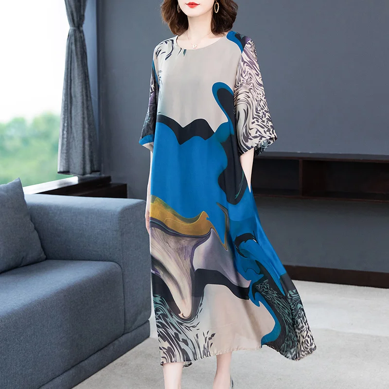 M~5XL Silk Dress Women's 2022 Summer New Print O-Neck Temperament High-End Women's Wide Lady Print Vestidos Mujer
M~5XL Silk Dress Women's 2022 Summer New Print O-Neck Temperament High-End Women's Wide Lady Print Vestidos Mujer