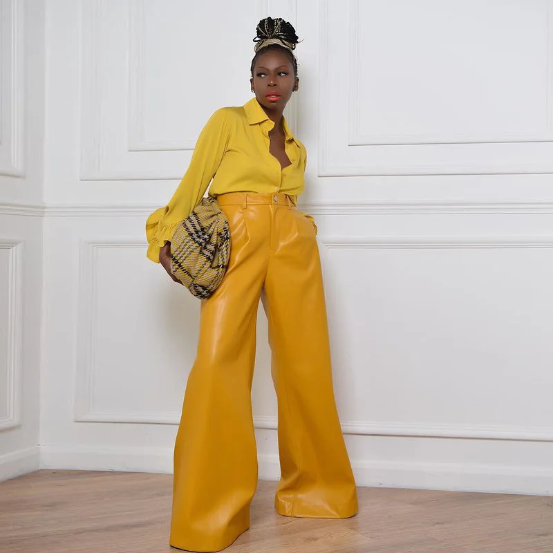 Autumn New Pu Leather Wide Leg Trousers Fashion Loose Yellow Color Ghigh Streetwear Bottoms Women High Waist Casual Pants
Autumn New Pu Leather Wide Leg Trousers Fashion Loose Yellow Color Ghigh Streetwear Bottoms Women High Waist Casual Pants