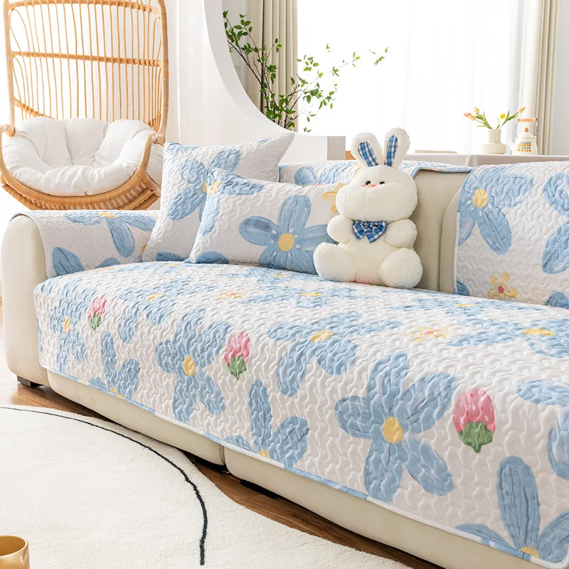 

Four Season Flower Sofa Cover Thick Cotton Fabric Sofas Cushion Bohemia Non-slip Soft Towel Couch L Corner 3 Seater Chair Mat