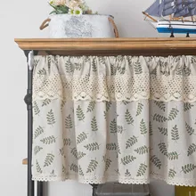 Nordic Style Short Curtains Solid Cotton Linen Lace Hem Half Tulle Curtain Wine Cabinet Door Kitchen Window Small Curtains