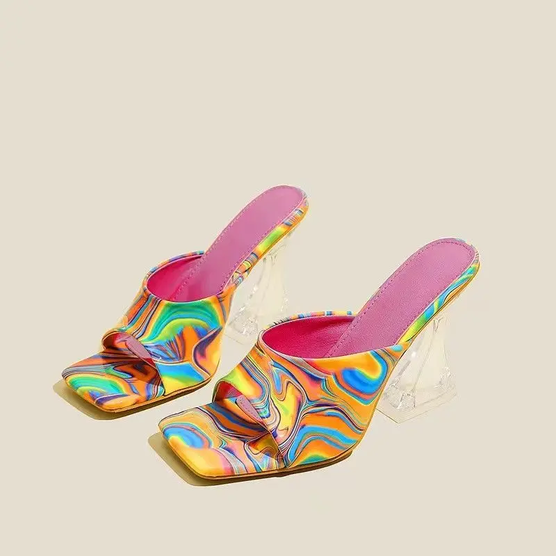 

Женские мюли на квадратном каблуке, летние сандалии разных цветов с открытым носком
