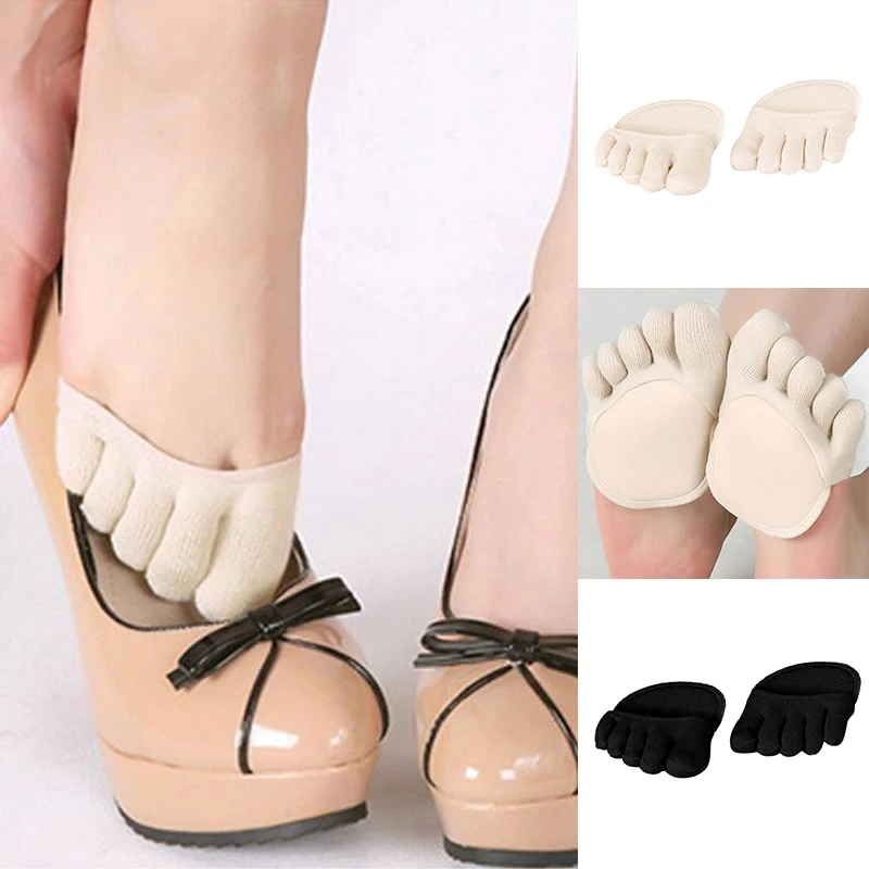 

New Women Soft Socks Silicone Anti-slip Lining Open Toe Heelless Liner Cotton Sock With Invisible Forefoot Cushion Foot Pad Sock